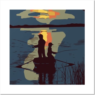 Father Son Fishing Sunset Posters and Art